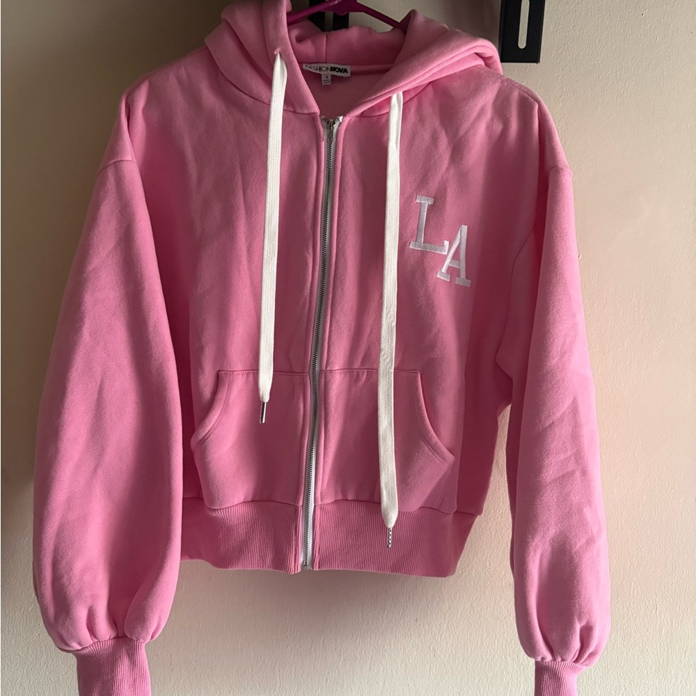 Pink LA Hoodie with White Accents